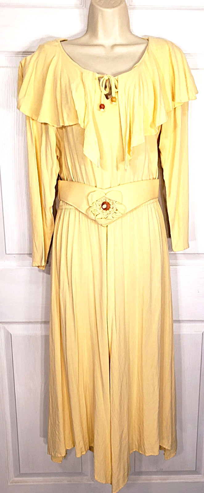 Spencer Alexis 90s Boho Dress Maxi Big Ruffle Belted Beaded Split Hem Womens M