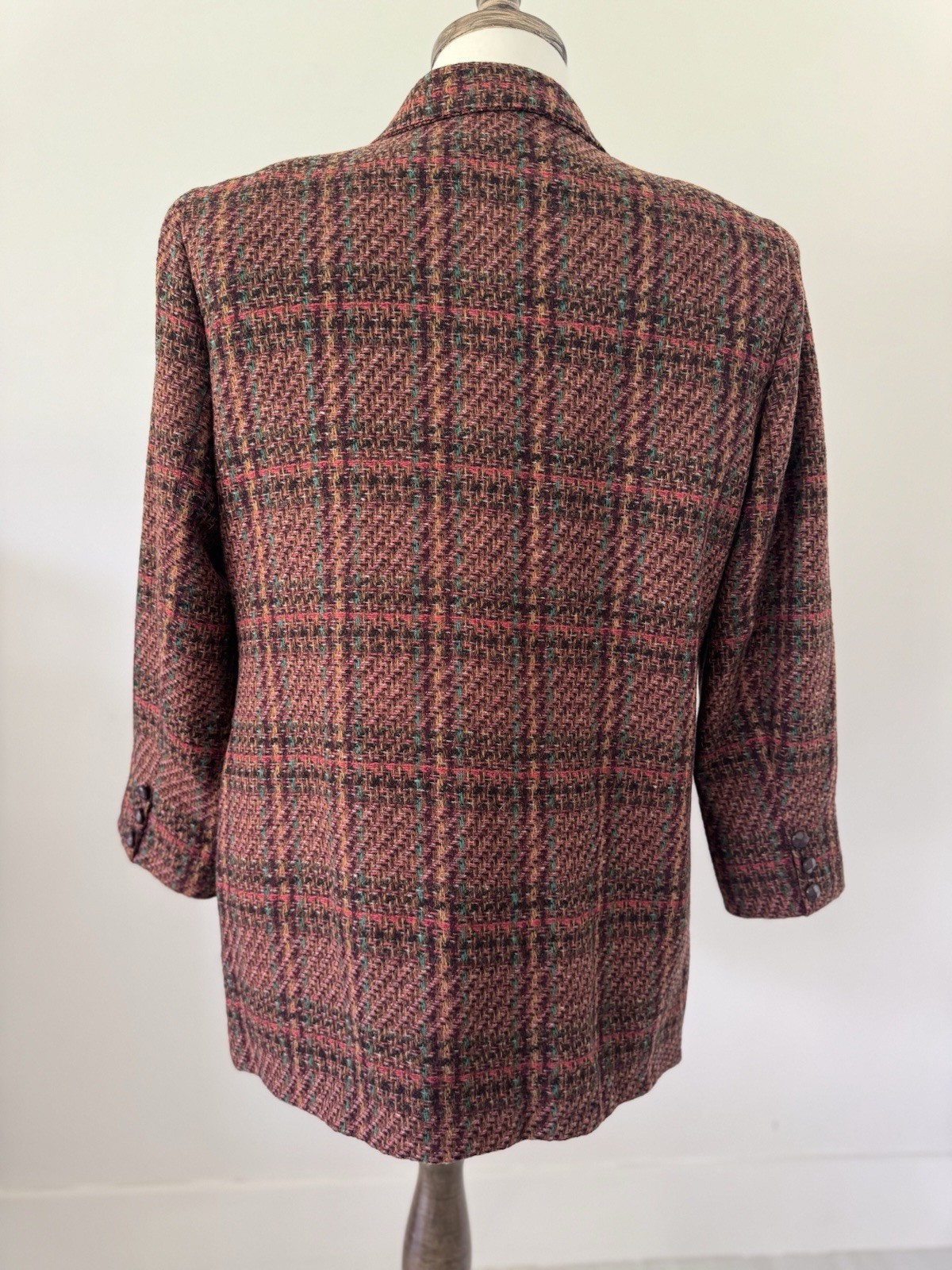 VTG Giorgio Sant’Angelo Plaid Tweed Wool Blazer Jacket Sz 14 Brown/Red Academia
