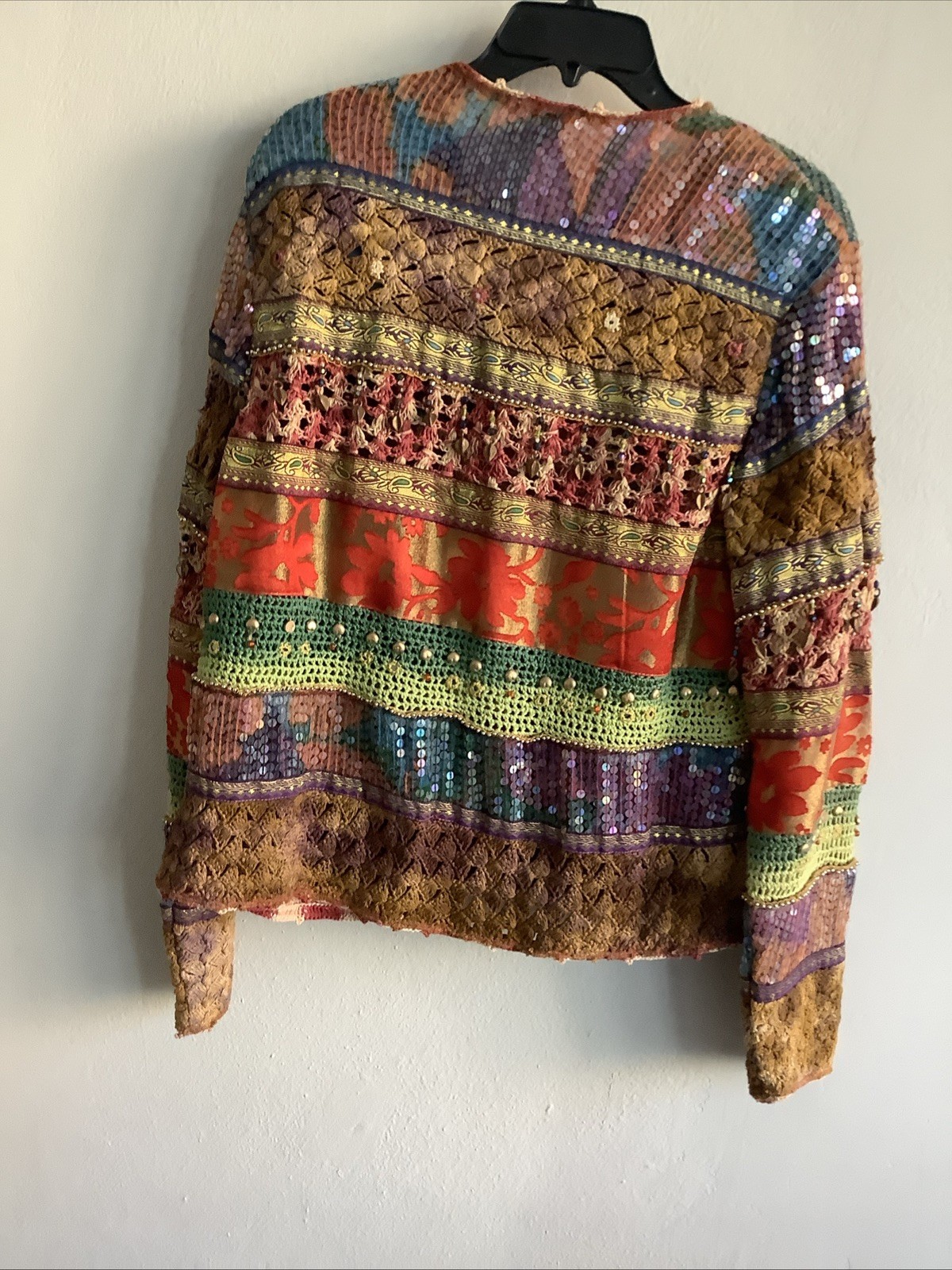 Vintage Multicolor Sequin Beaded Studded Blouse Jacket Size L 80s/ 90s