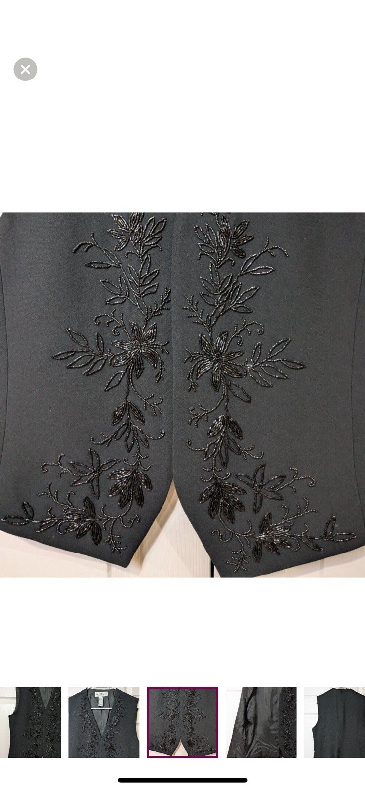 Vintage Liz Claiborne Collection 1990s Bead Embellished Vest Hook/Eye Black M