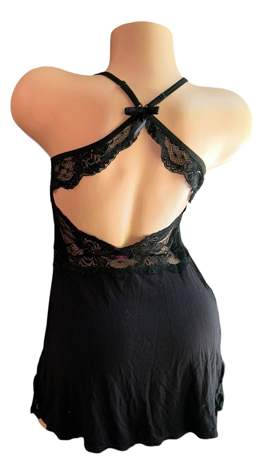 Avidlove Black Silky Sheer Lace Sides Nightie Nightgown Womens S
