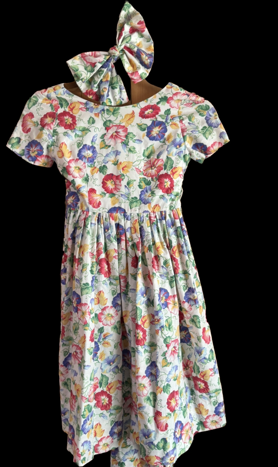 1990s VTG Morning Glory EASTER PRARIE Dress Girls Sz S 7-8? Huge Bow 28/23