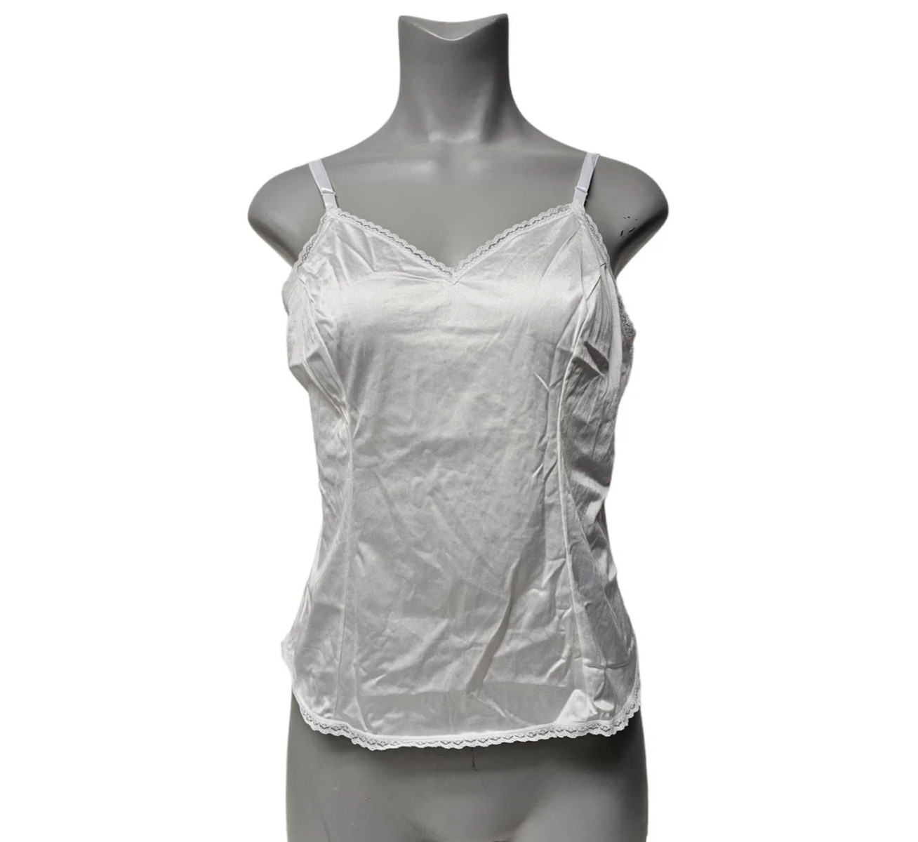 70s Vanity Fair 17-701 white lacy nylon camisole . size 40 / 46 . made in USA