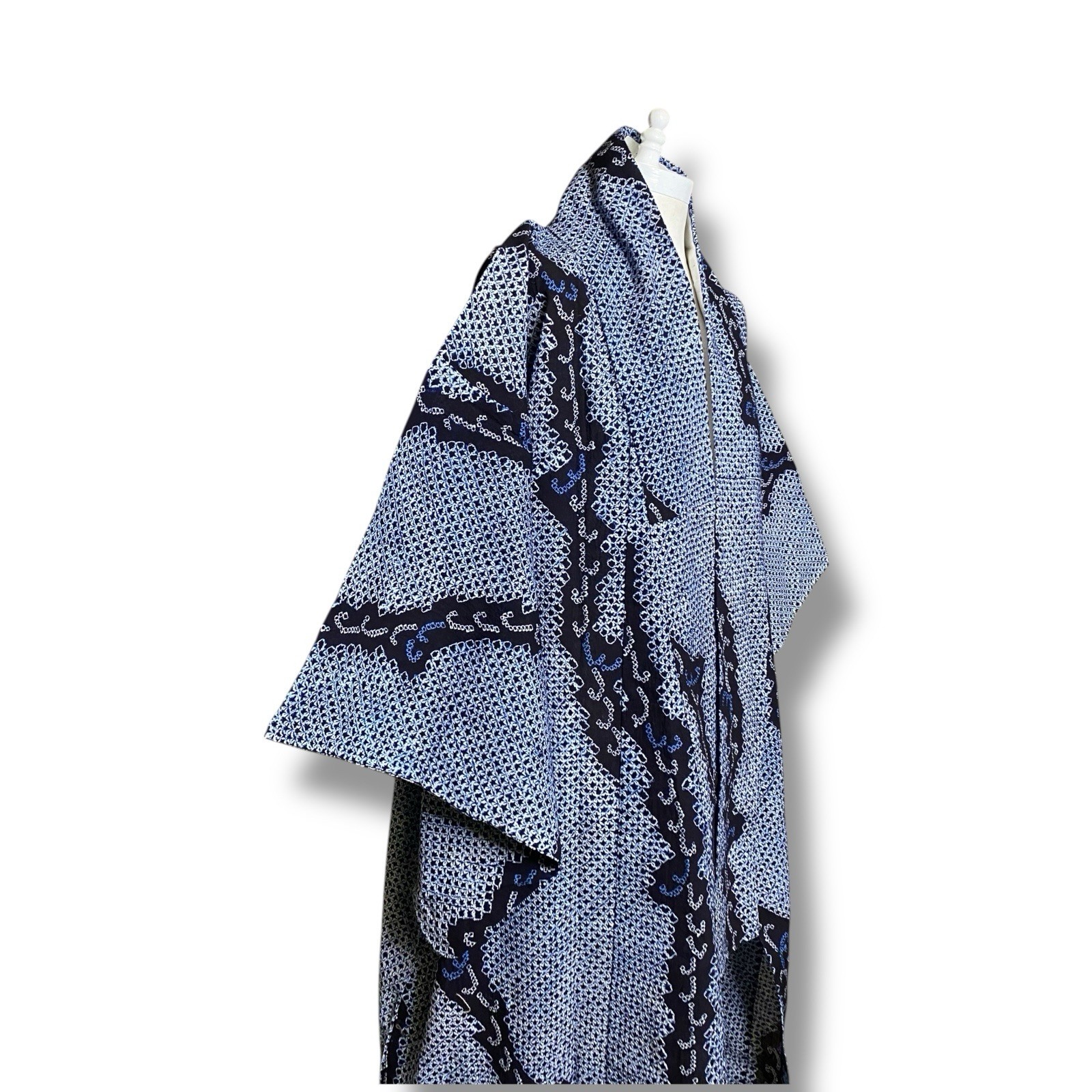 Vintage Kimono Robe Blue Hand Dyed Cotton One Size Full Length 1970s Unisex