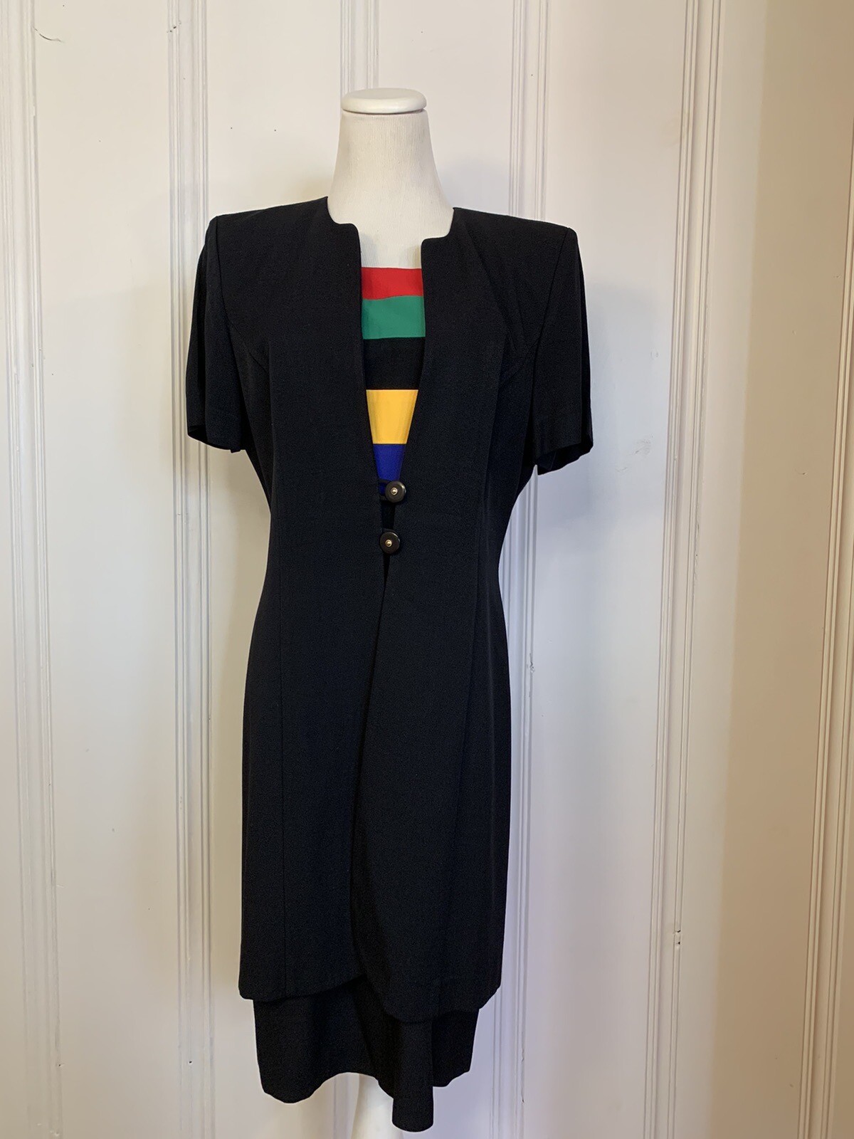 Vintage Dress Size 10 Julian Taylor New York 80s 90s Color Block Shoulder Pads
