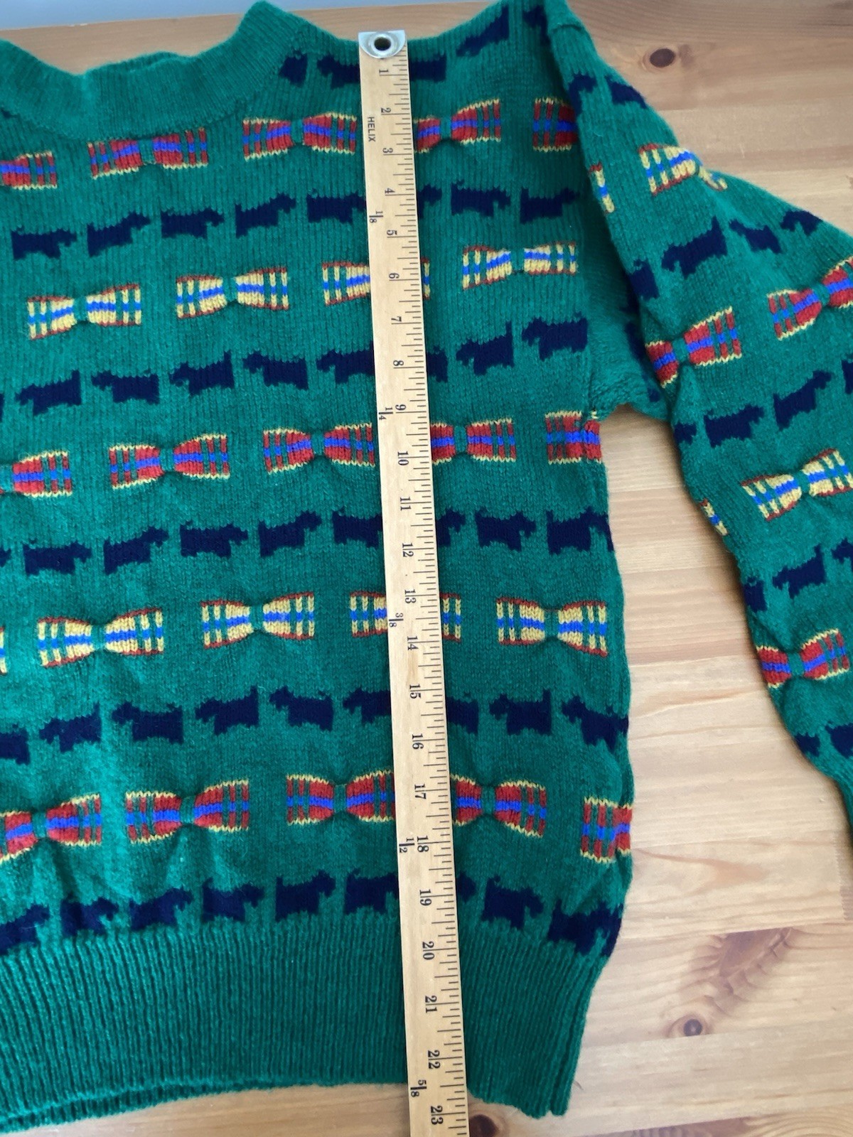 VTG 80s Scottie Dog Sweater MED Shetland Wool The Scotch House Green Plaid Bows