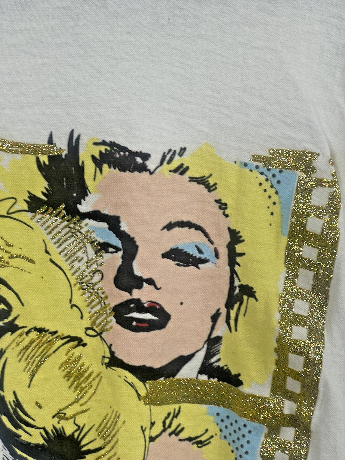 VTG Y2K US Large Diamond Dust Marilyn Monroe White Graphic T-Shirt 90’s Grunge