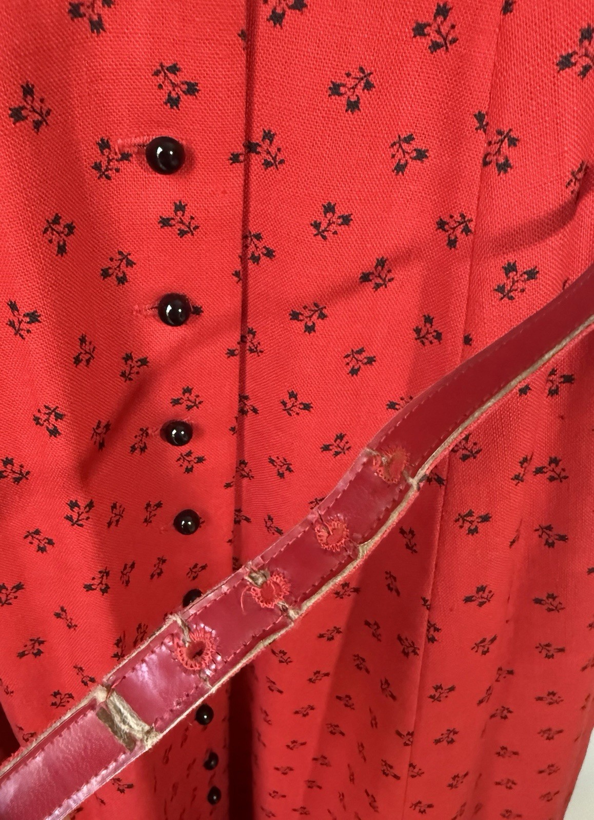 Vintage Lanz Original Red Floral Button Front Dress 1950s-60s Austrian Style S
