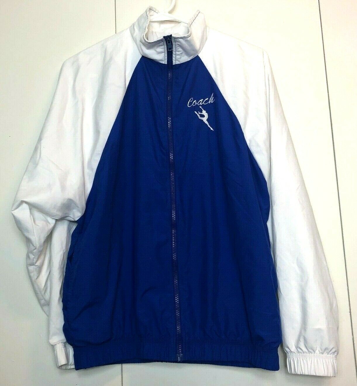 Rare Vintage Gymnastics Coach Womens Blue White Full Zip Track Jacket 80s