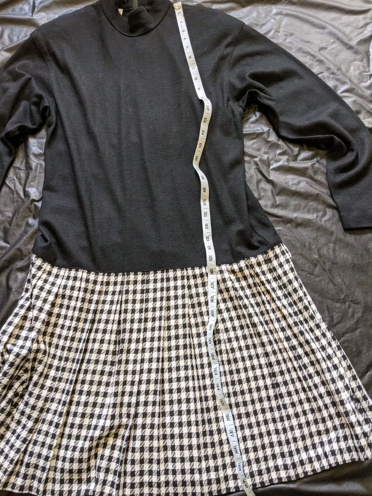 Vintage Talbot’s Donna Rico Dress Black White Houndstooth Drop Waist Size 8 Wool
