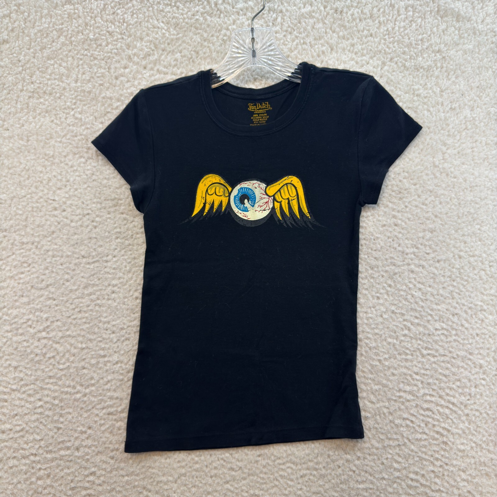 Y2K Vintage Von Dutch T-Shirt Top Womens Small Medium Flying Eyeball Graphic