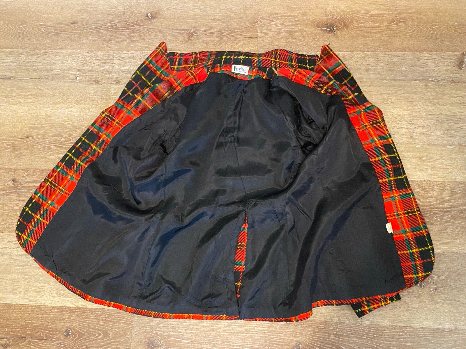 Peerless of Boston VTG Jacket 1970s Plaid 13 14 Retro Red Green Yellow Black