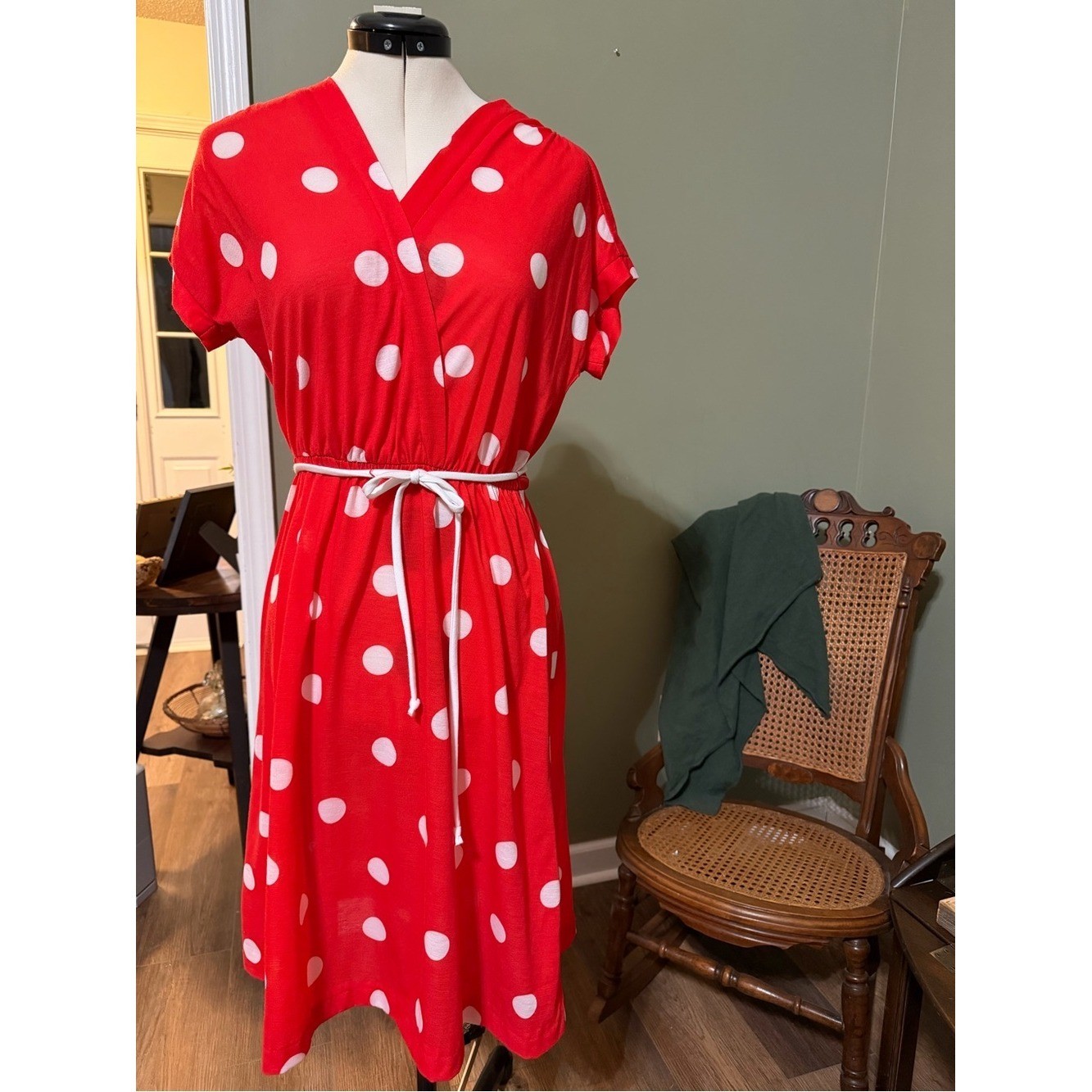 Tabby of California Vintage 80s Red White Polka Dot Midi Dress Retro Size 10