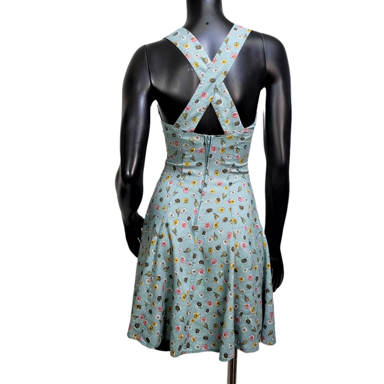 Vintage 90s Y2K Rampage Size S/M Floral Criss Cross Back Fit & Flare Dress