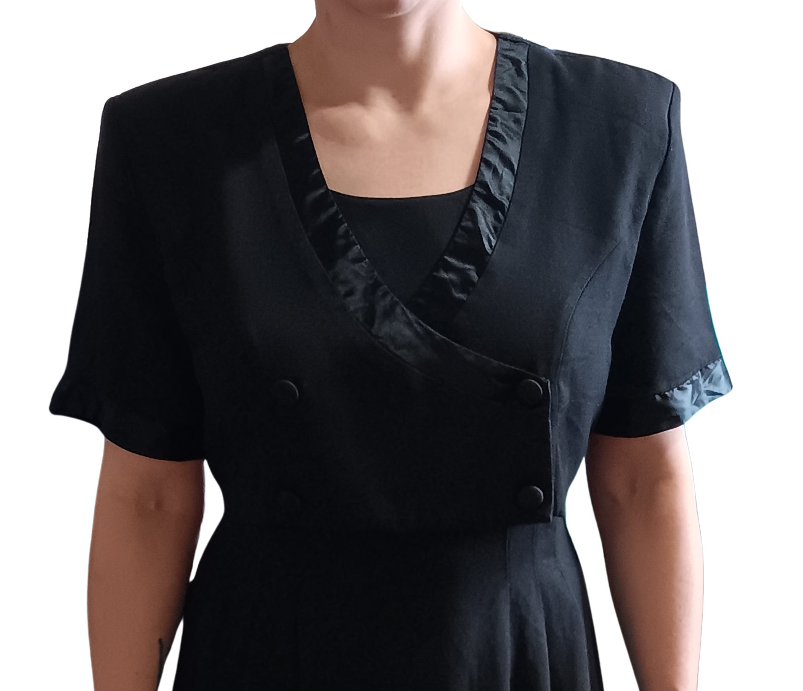 Vintage Emblem Petites Black Tuxedo Mini Dress Corset Lace-Up Back Goth 90s