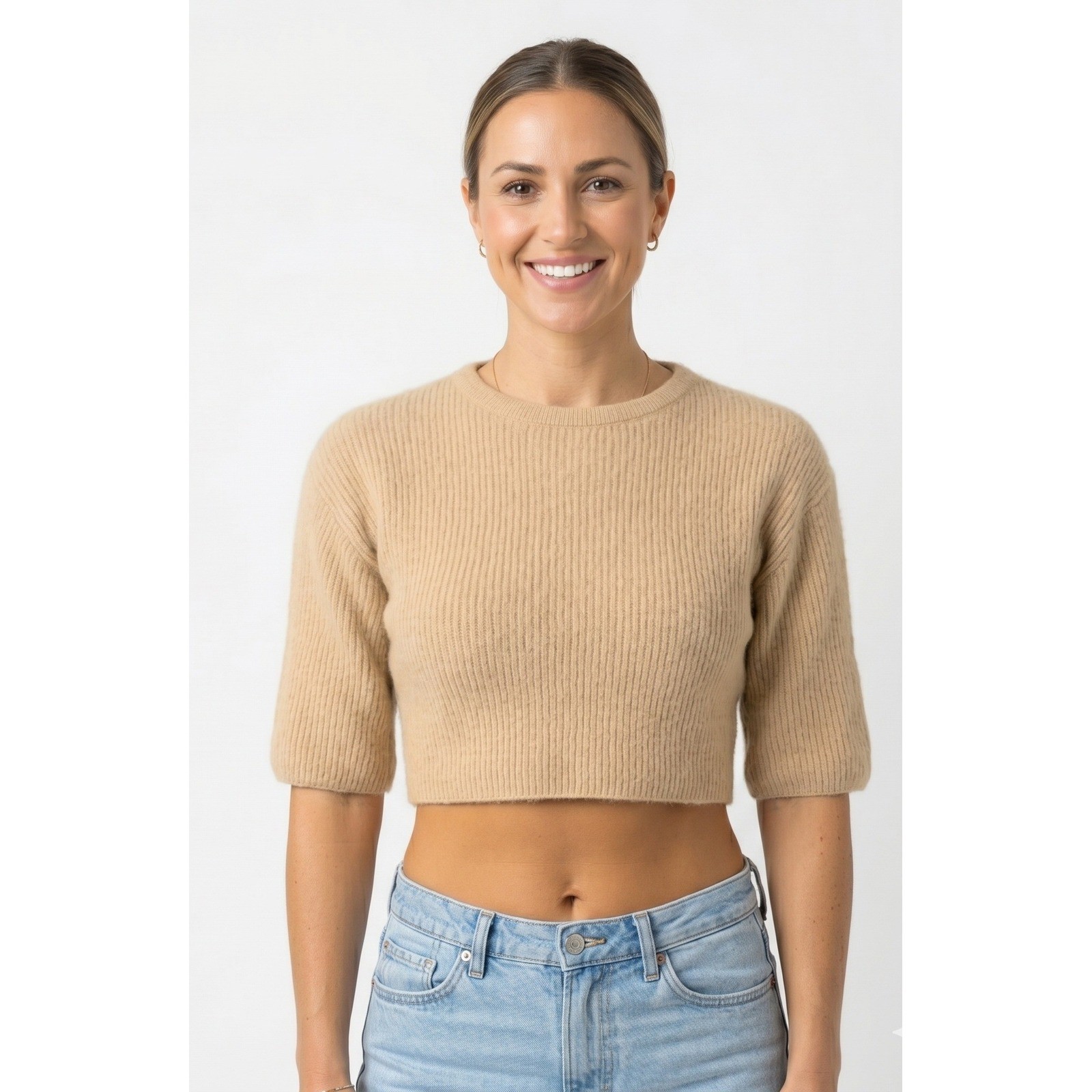 Vintage Loubella Made in Italy Angora Wool Blend Ribbed Sweater Short Sleeve S