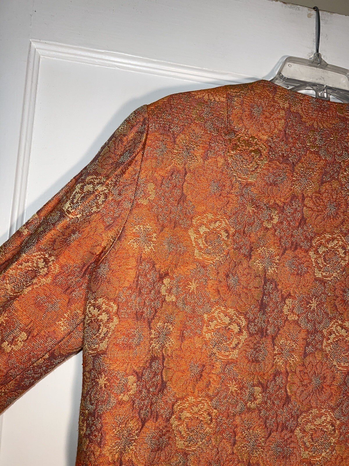 Vintage L’Aiglon 1950’s Orange Floral Rayon Brocade Dress Jacket Size M. d240