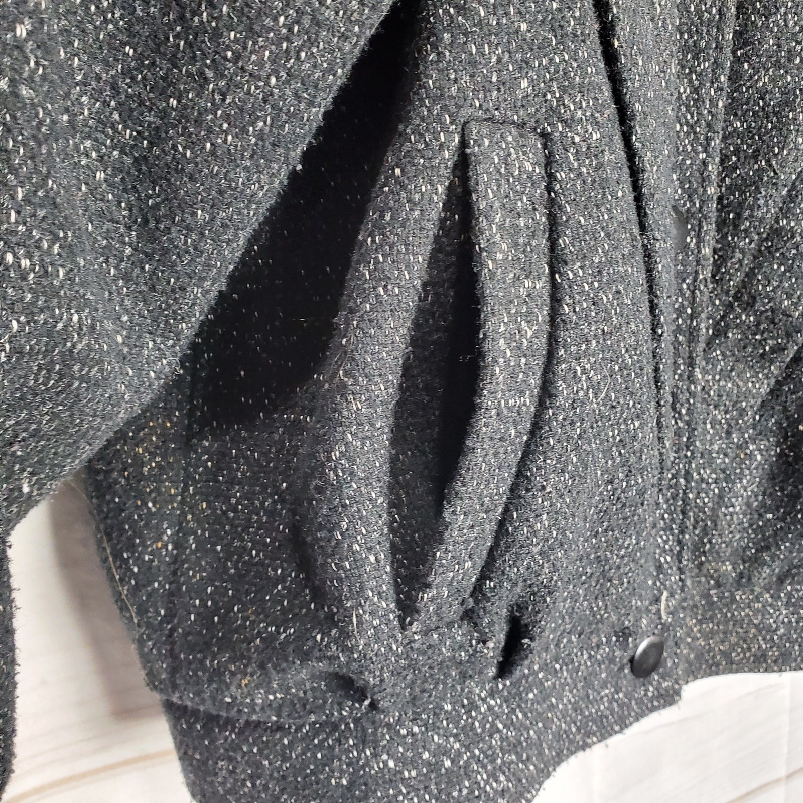 Vintage 80s Wool Leather Speckled Black Button Bomber Jacket Coat Size Medium