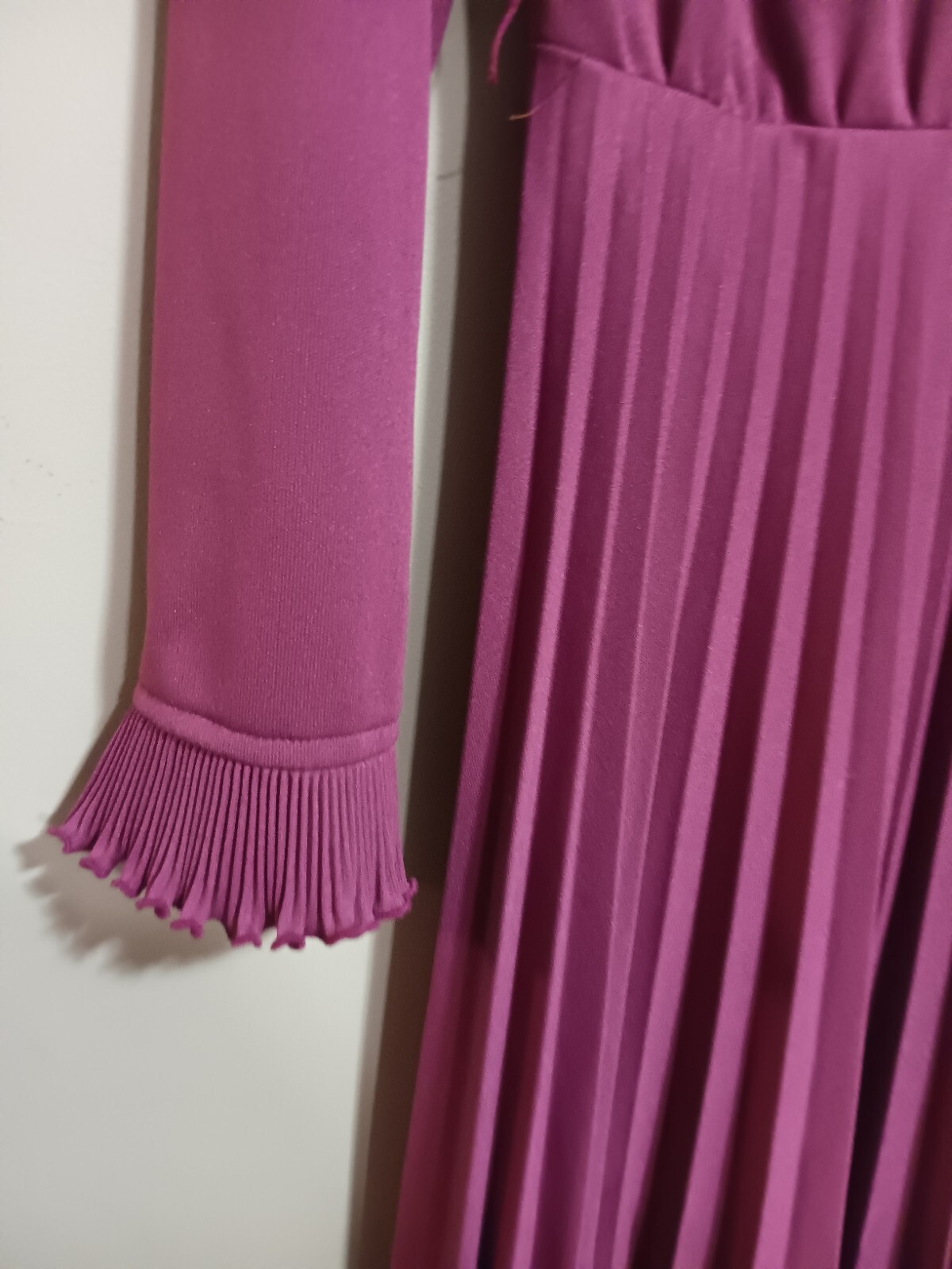 VTG 1970s Mauve Pleated Dress Knit Disco Purple Accordion Pleat Maxi Plus XL