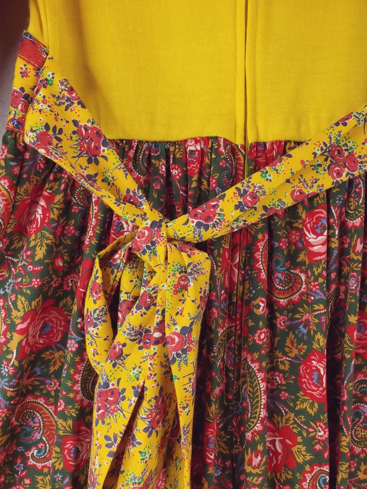 Vintage Jody T Prairie Dress Womens 9 Red Yellow Floral Patchwork Calico 70s