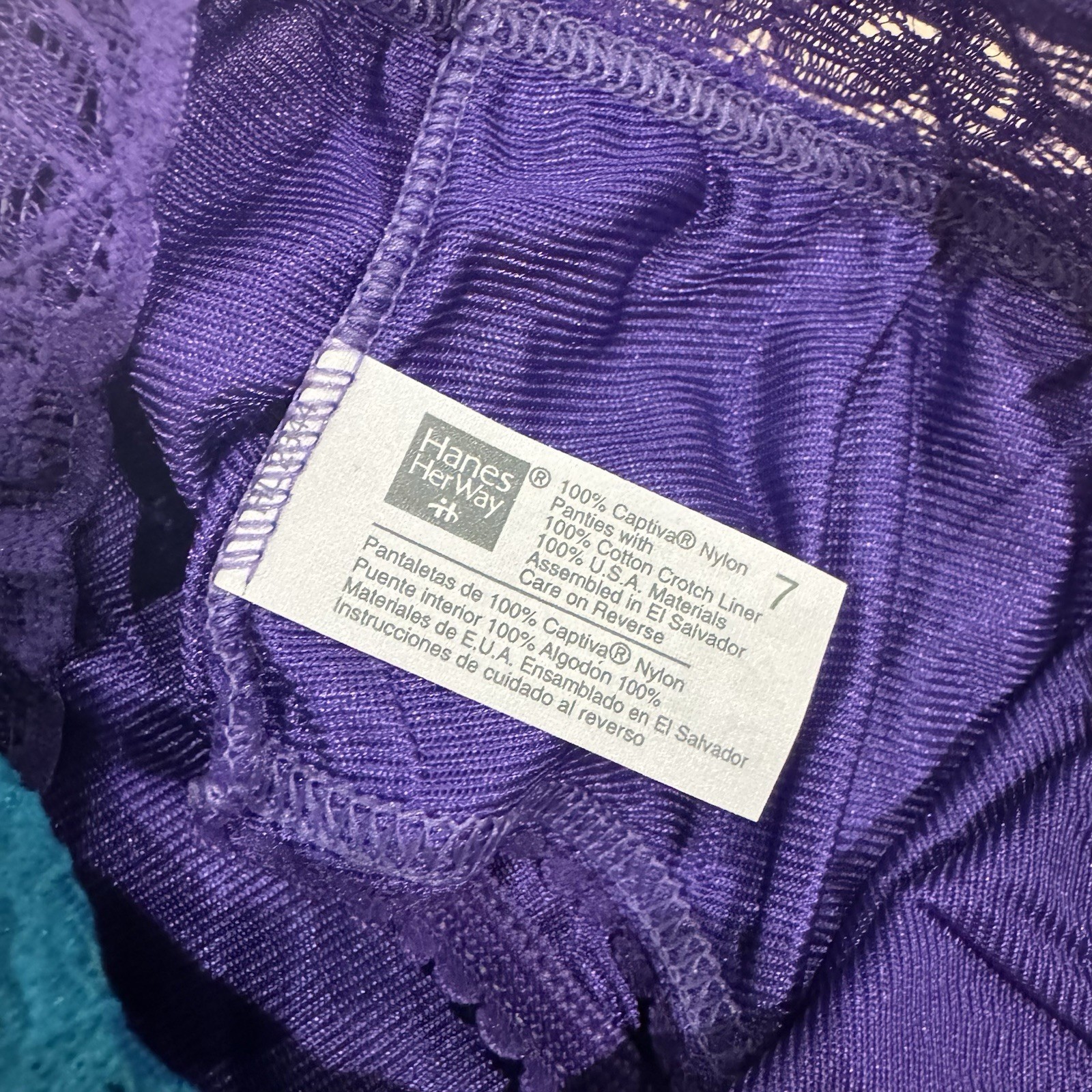 VTG NEW 3 Pr Hanes Her Way Captiva Nylon Panties Lace Trim Teal Purple Pink Sz 7
