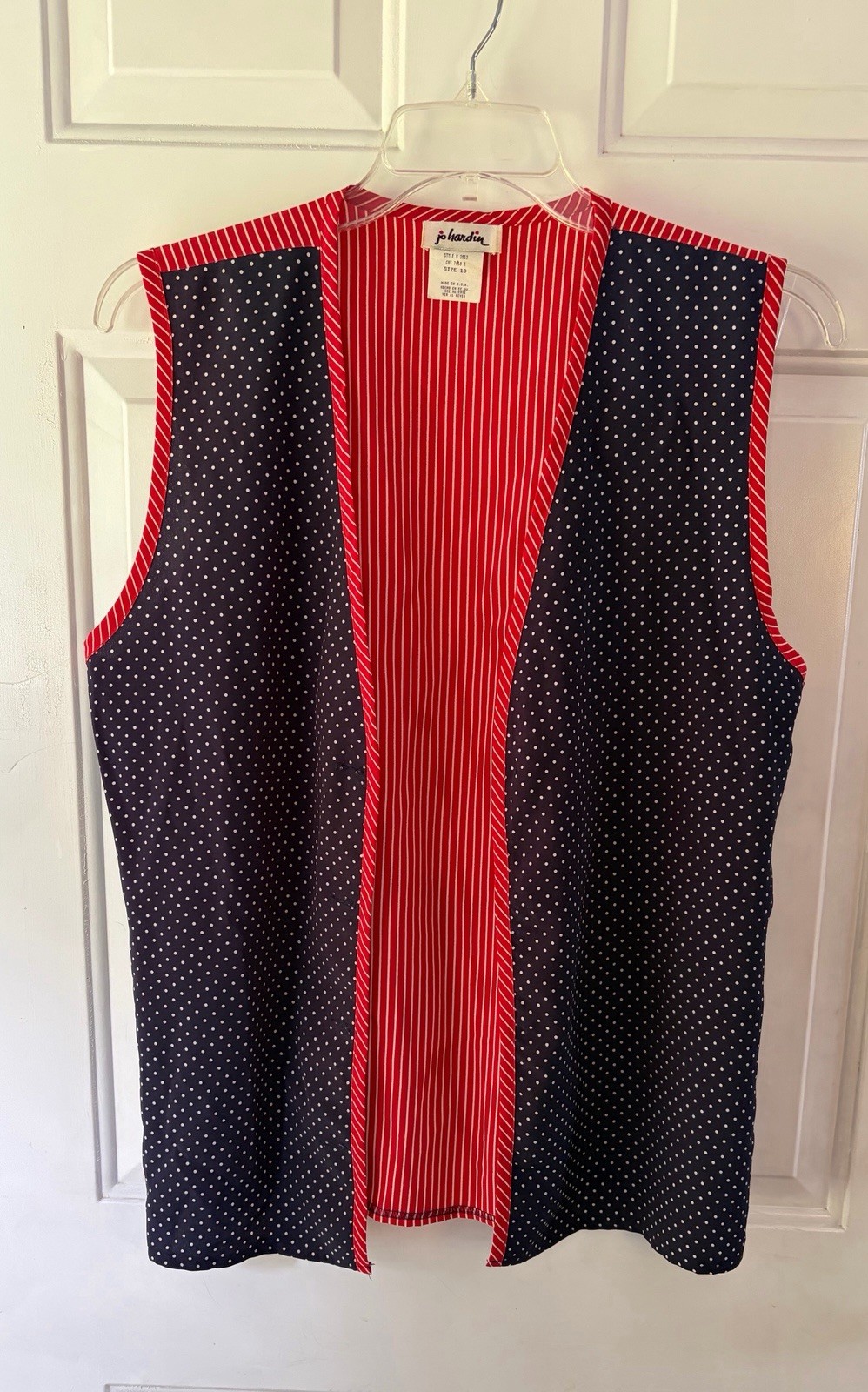 Vintage Jo Hardin Red White Blue Stripe Polka Dot Vest Size 10 Made In USA Rare