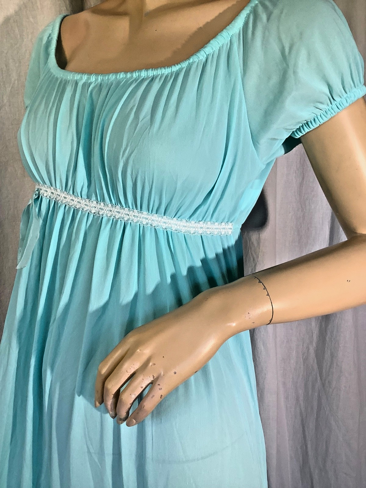 Vintage aqua Empire babydoll Nightgown regency Jane Austen negligee 70s Sears S