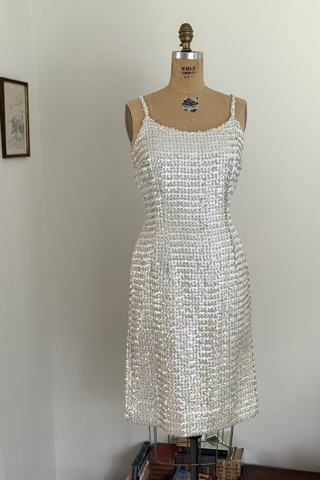 Vintage 1950s/1960s White Sequin Sheath Party Dress Size Medium/Large