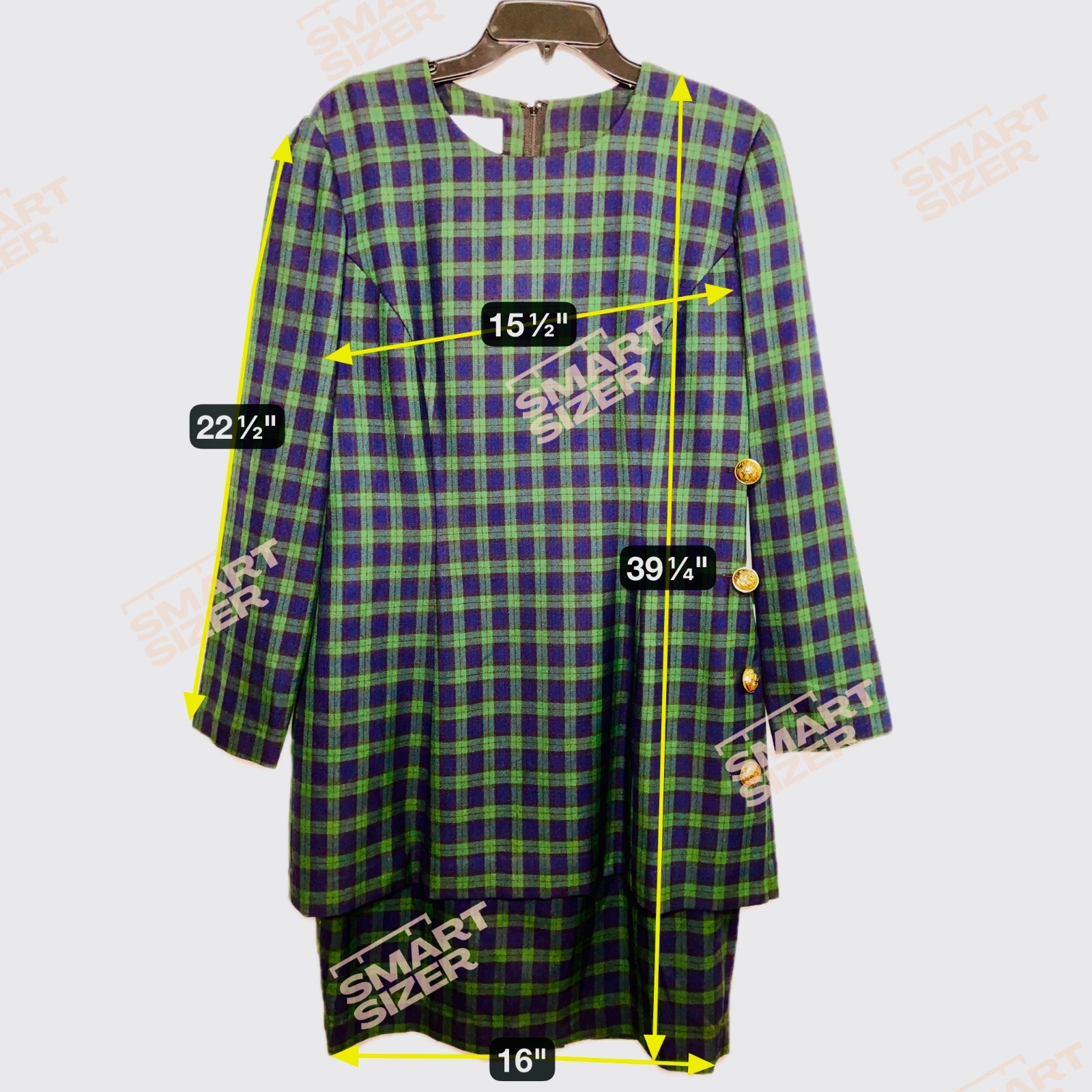 Santa Fe Dress by Jim Tremblay Plaid Women’s Size 12 Gold Buttons Made in USA