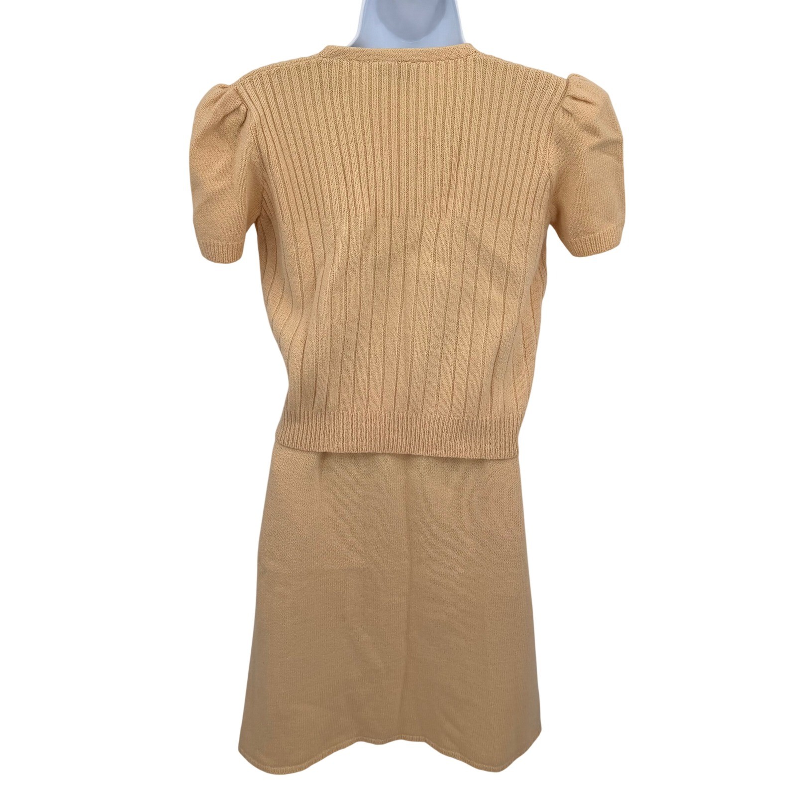Vintage St John by Marie Gray Womens M Skirt Set Peach Knit Ribbed Tie Front Top
