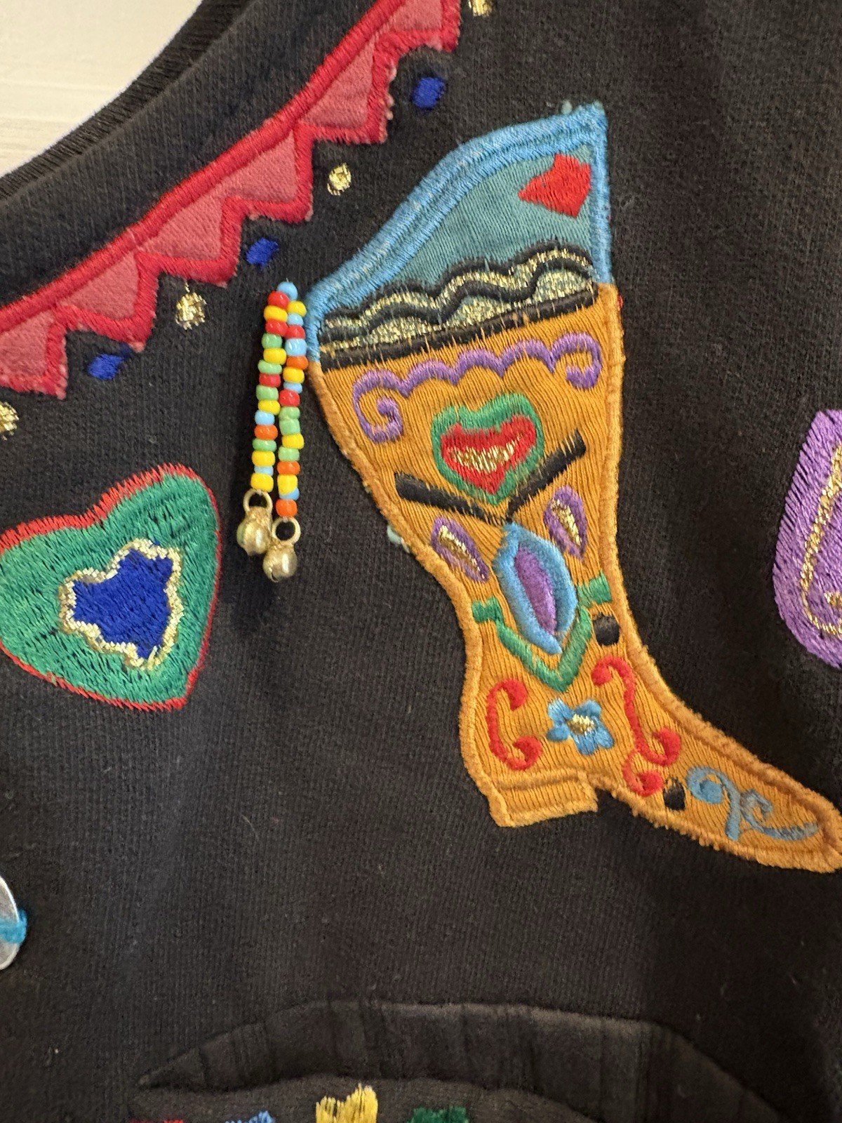 Vintage Joujou Artsy Fringed Embroidered Beaded Appliqué Western Vest Sz M