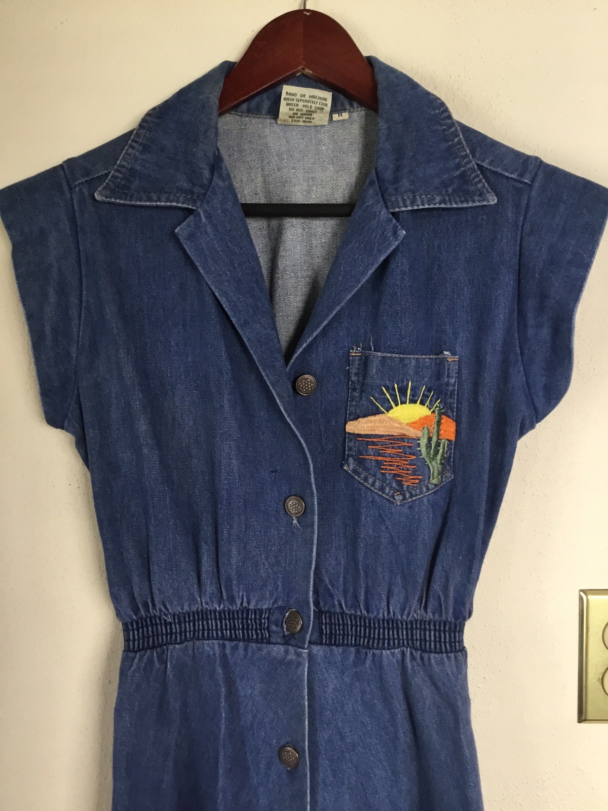 70s Vintage Jean Denim Midi Western Dress The Smuggler Size M