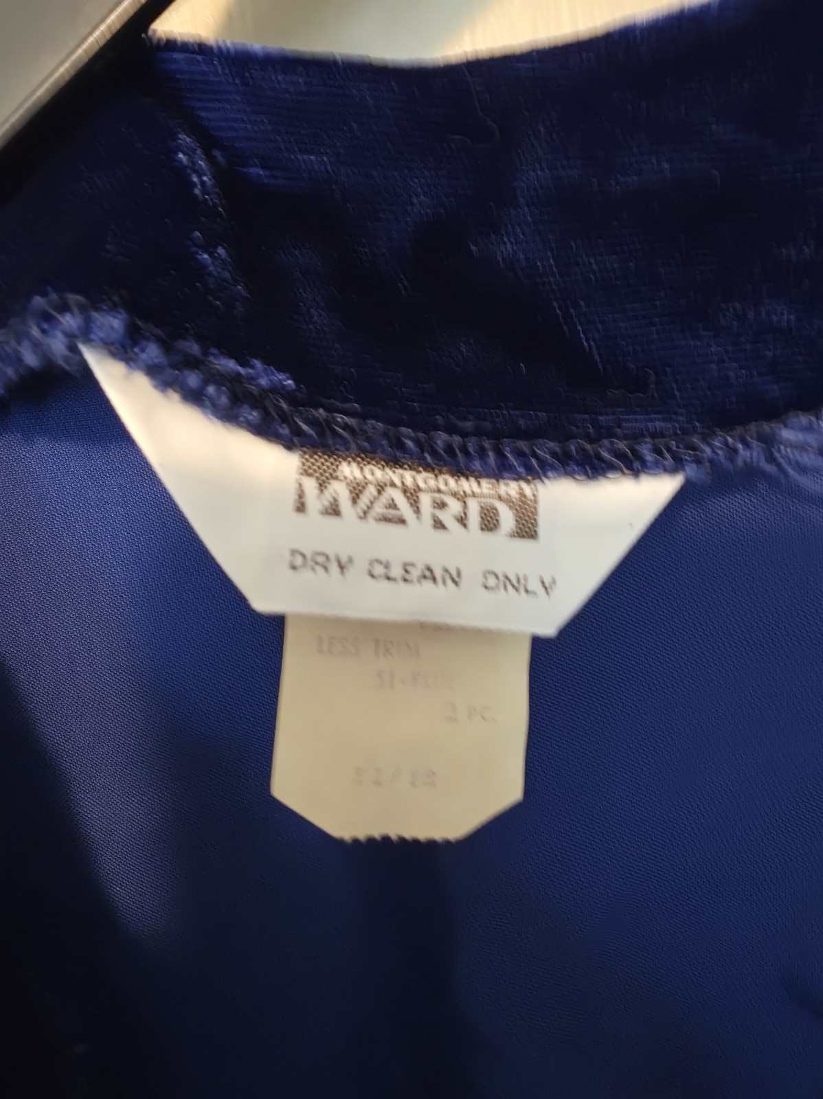 Vintage Montgomery Ward Rayon Velvet Blue 2 Piece Dress – See Tag For Size