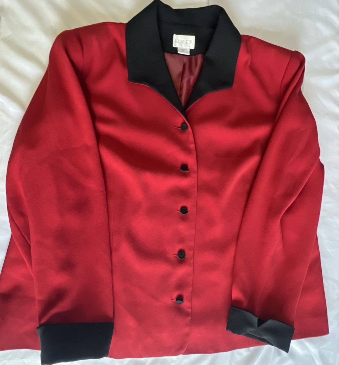 Vintage KORET Classic Red Wool Riding Blazer Size 2XL Black Collar