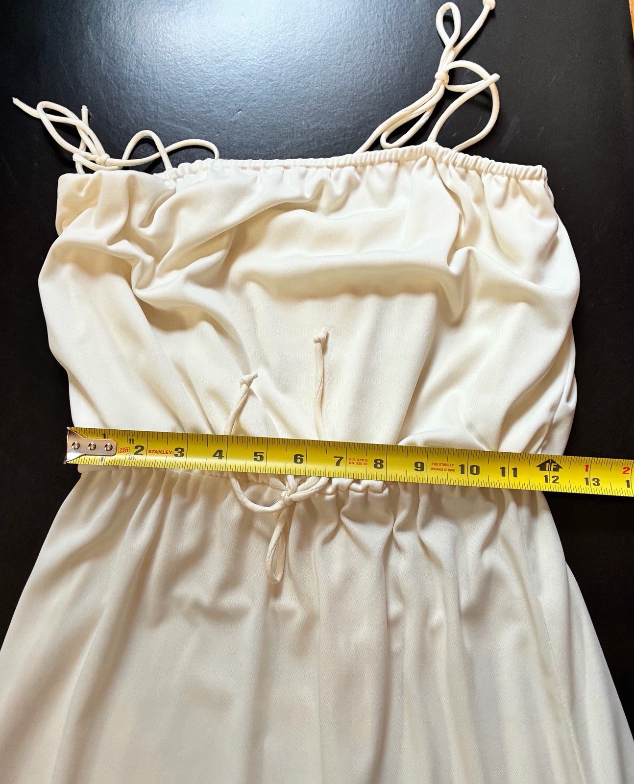 Vintage 1970’s Saturday Night Fever Disco Spaghetti Strap Cream Color Dress Med