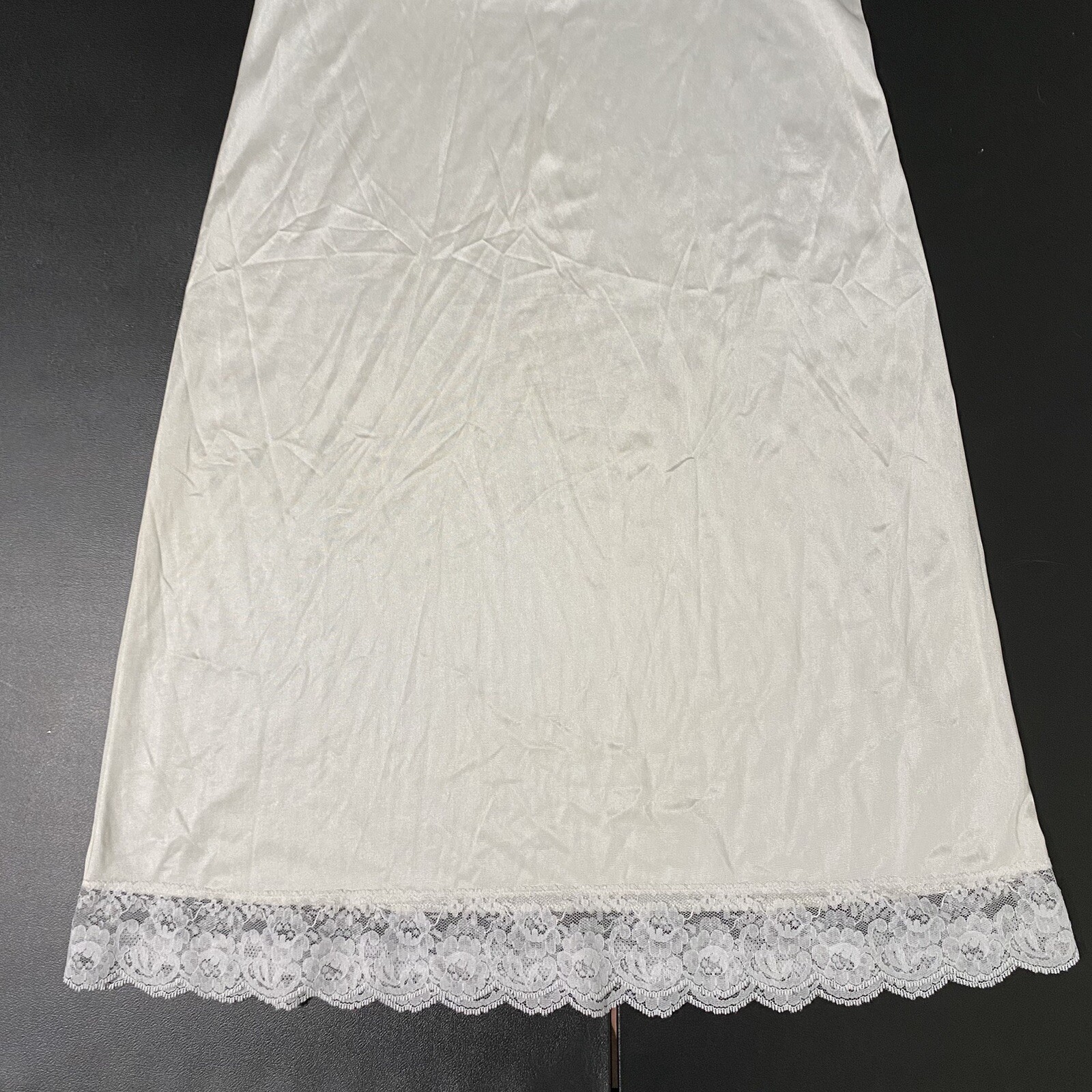 Vintage Komar Slip Dress Average 38 S/M Lace Trim Ivory White Cami100% Nylon