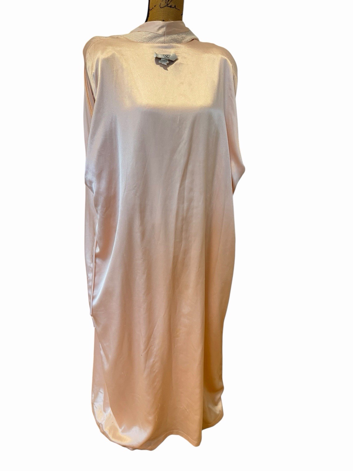 Vintage Valentino Intimo Pink Robe L Union Made USA Satin Trim Belt Long Bridal