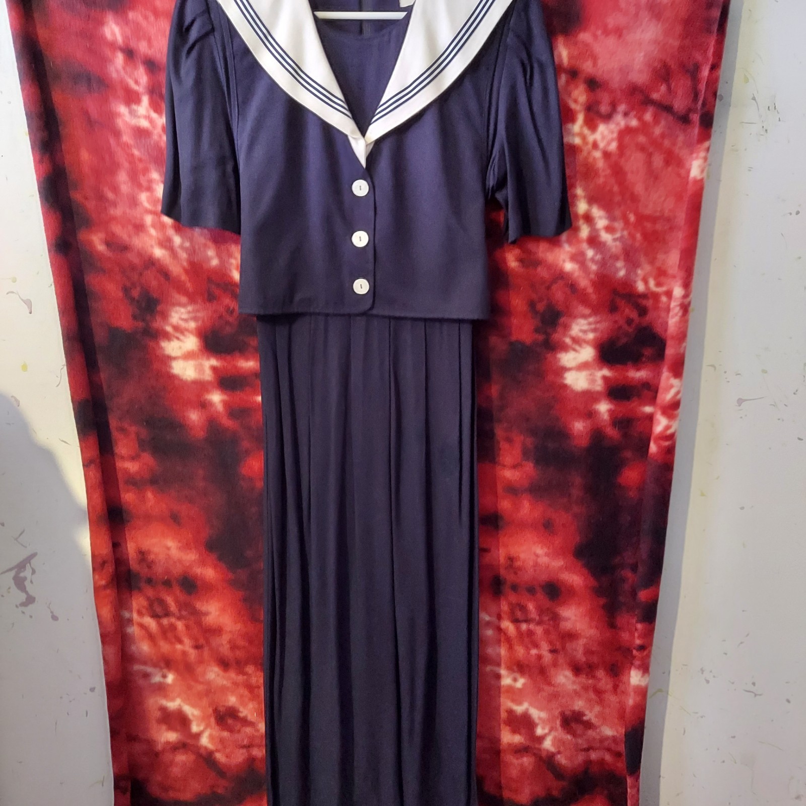 J.B.S. LTD. Navy Vintage Dress White Sailor Collar Regular Size