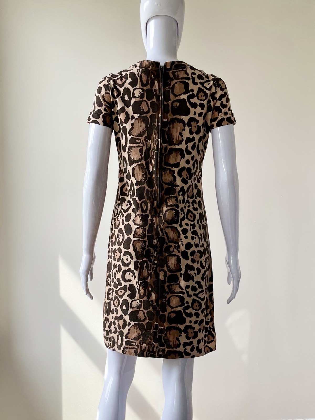 Vintage S M Mini Dress Rare Anne Klein 70s Late 60s Leopard Print Knit Mod VGUC
