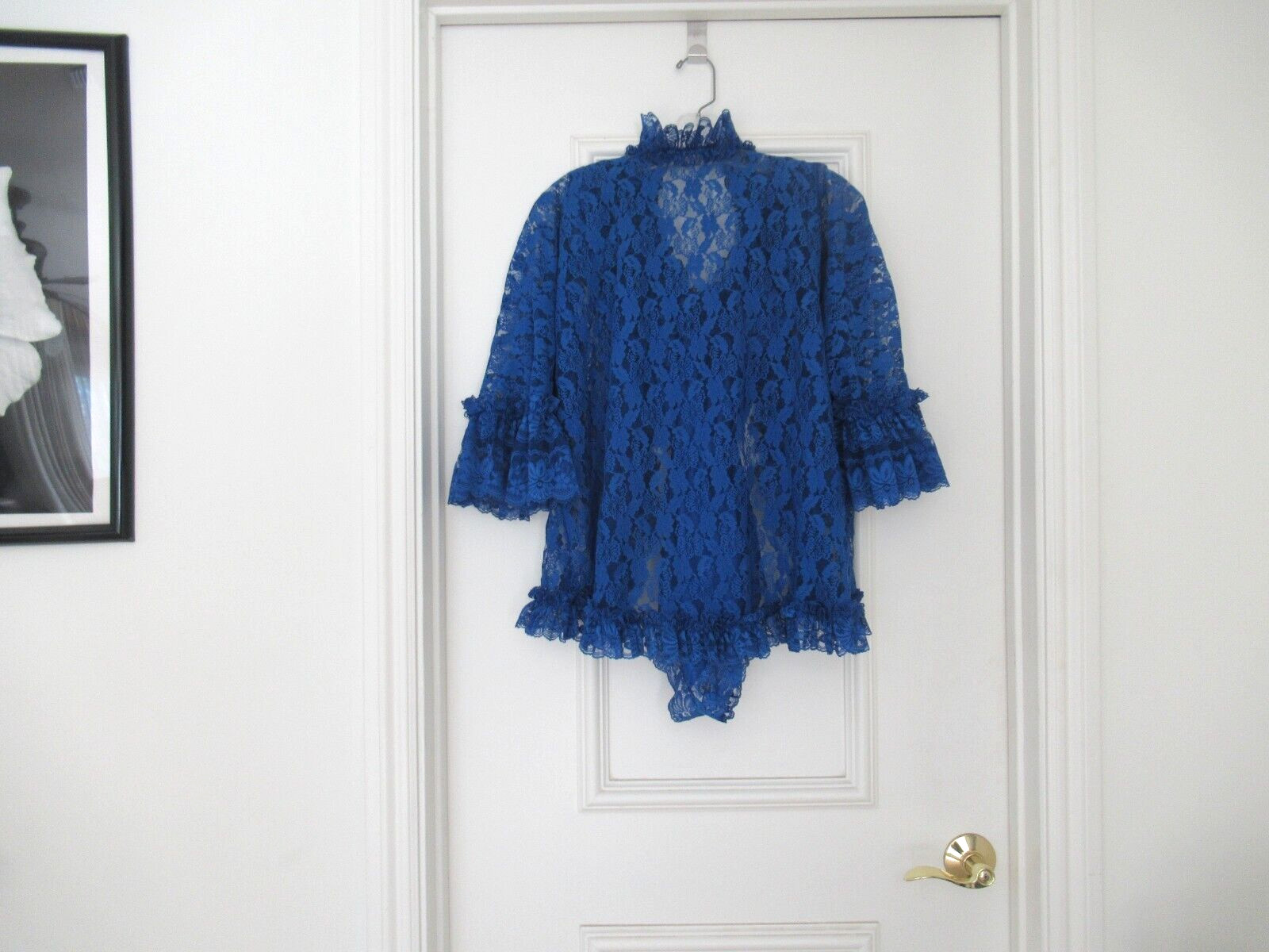 DELORES Poirette ILGWU Royal Silky Lace Teddy Romper Bodysuit Cover-up Small NEW