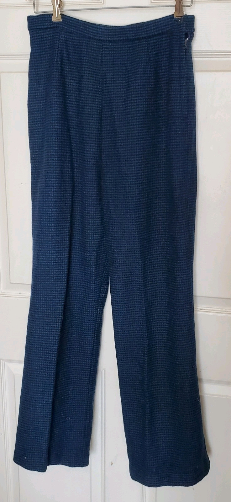 Vintage 50s Black Blue Wool Hounds Tooth Check Pant Suit B44 Waist 30 ***
