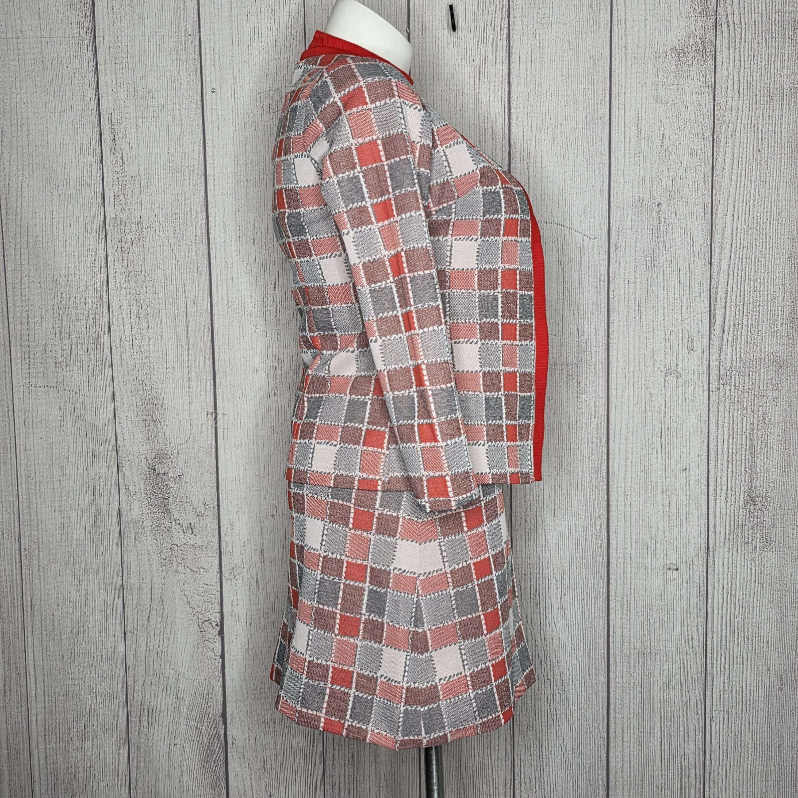 VTG 70s “It’s Better” Orange/Red Plaid Knit Dress & Blazer Set, sz Large