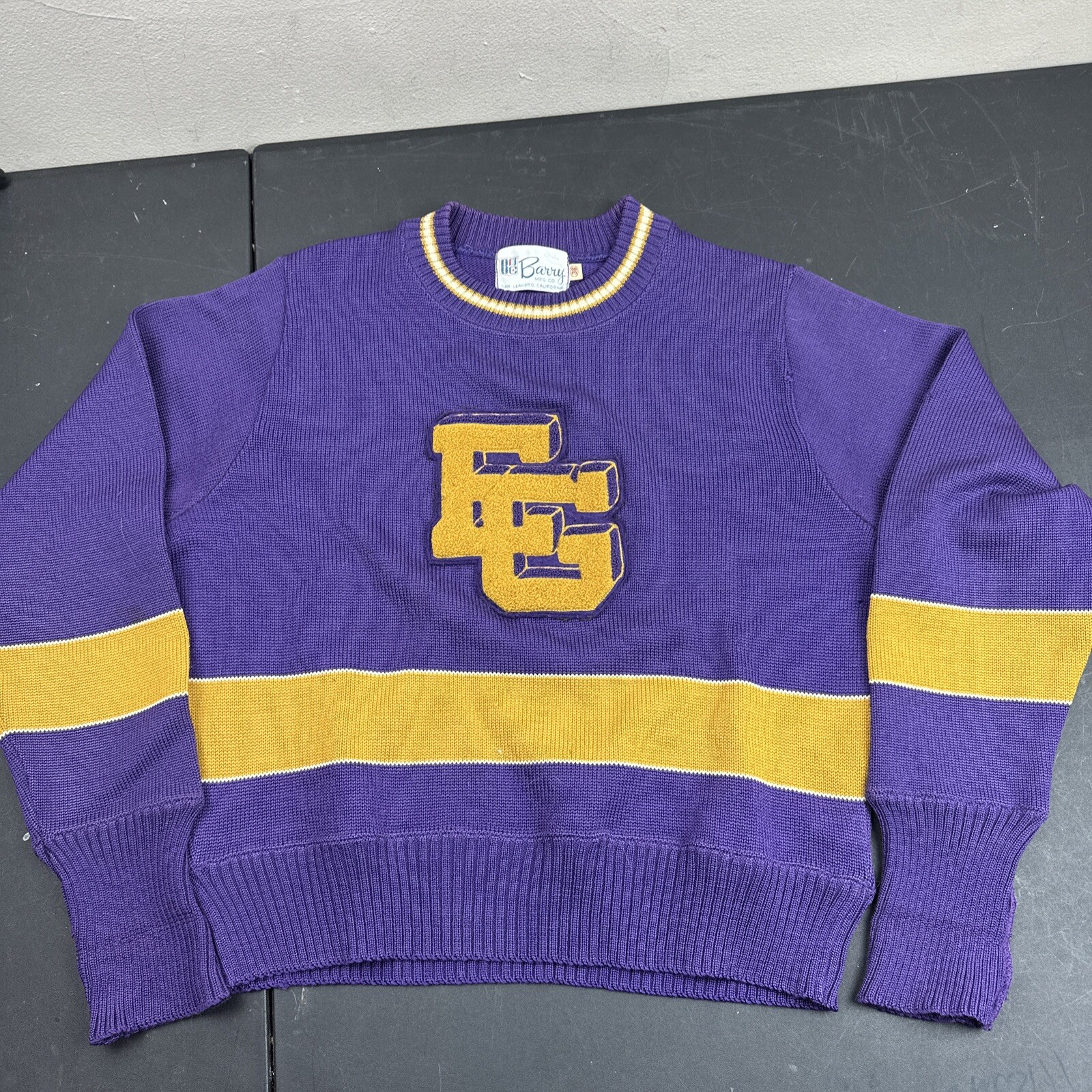 VINTAGE 60s Wool Varsity Letterman’s Knit Barry Sweater Sz 38 Imperial Purple
