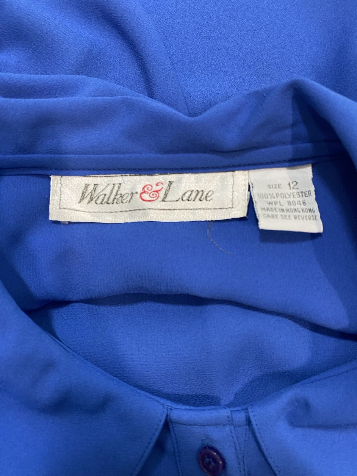 Vintage Blouse Top SIZE LARGE blue pleat WALKER & LANE 80s 90s modest