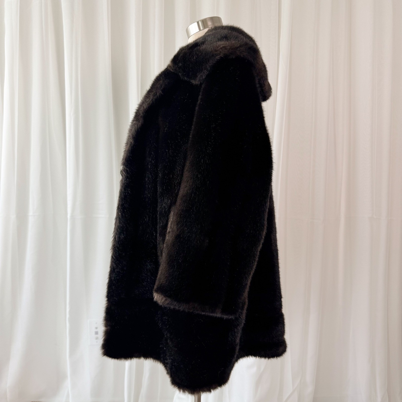 Vintage Faux Fur Coat Tissavel France Brown Hooded Coat Luxury Winter M/L