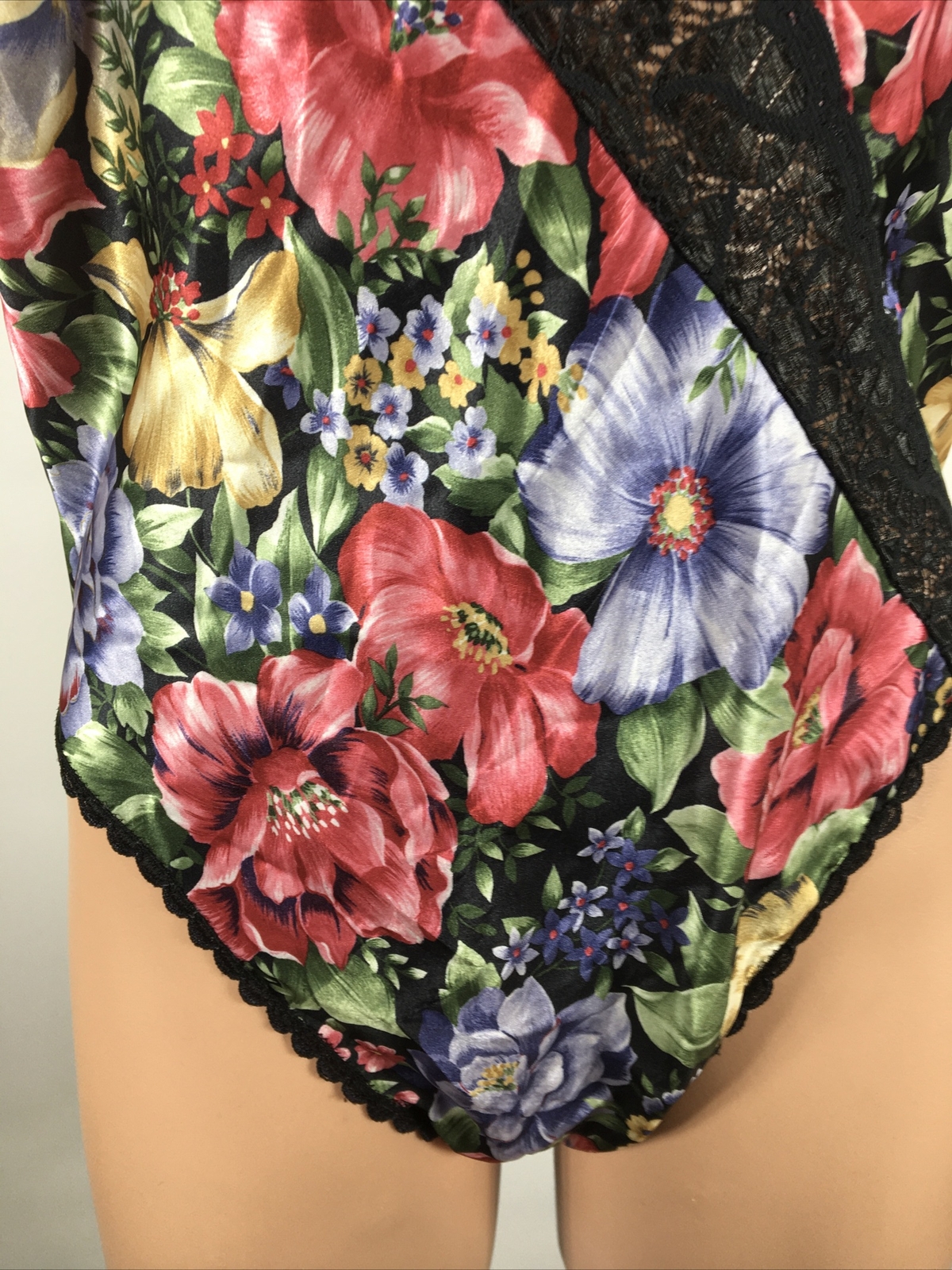 GORGEOUS MYONNE LACE Vintage Satin NYLON Romper BODYSUIT Teddy PANTY Size M