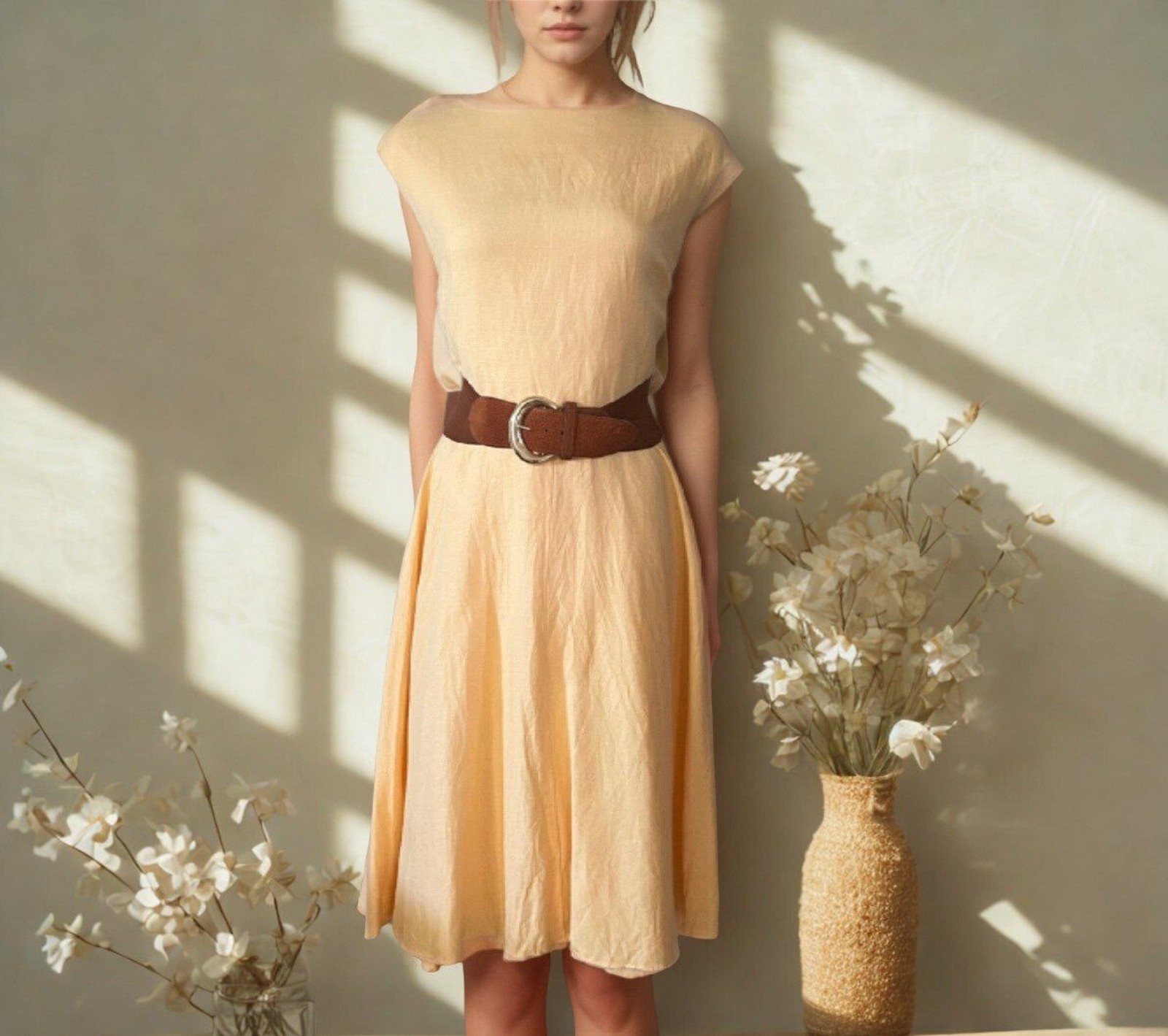 1990s – Y2K Yellow Linen Spring Summer Dress by Liz Baker sz 8P