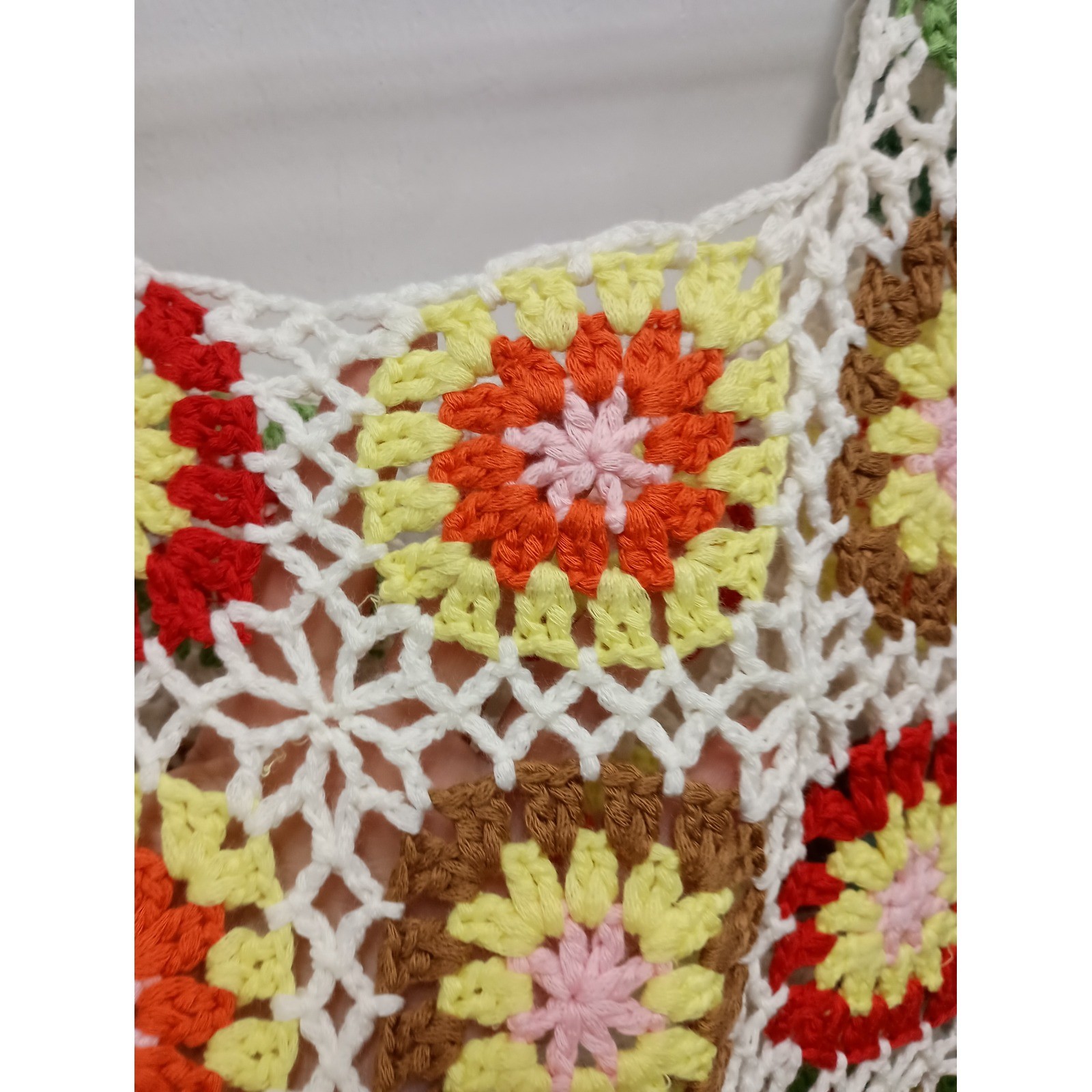 Vintage Crochet Granny Square Crop Top Small Multicolor Y2K Boho Festival