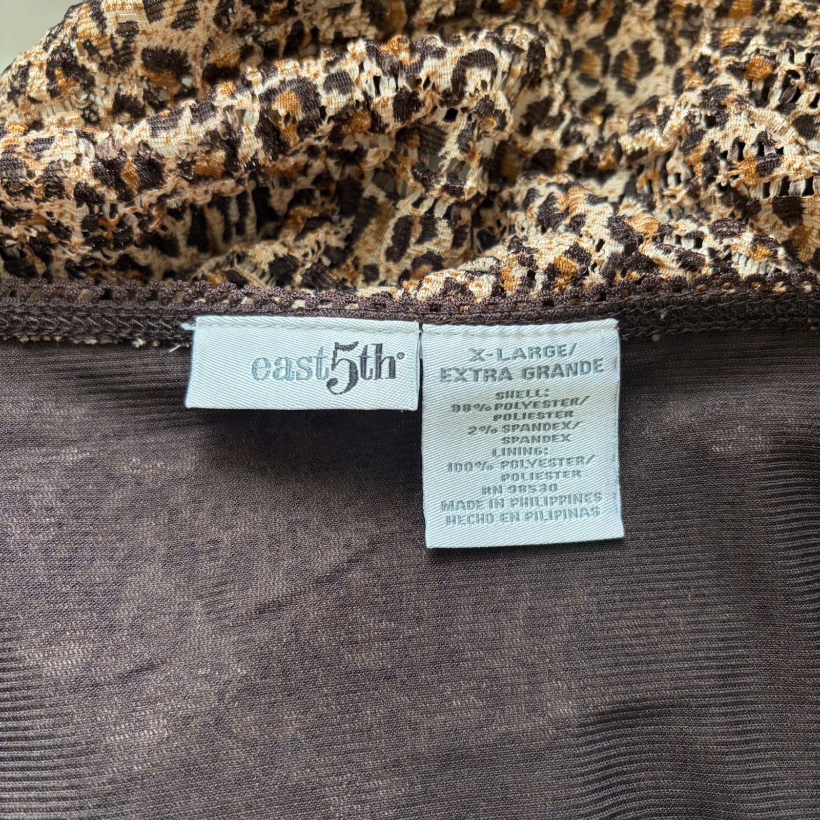 Vintage Y2K East 5th Leopard Print Smocked Blouse Stretch Square Neck Top XL