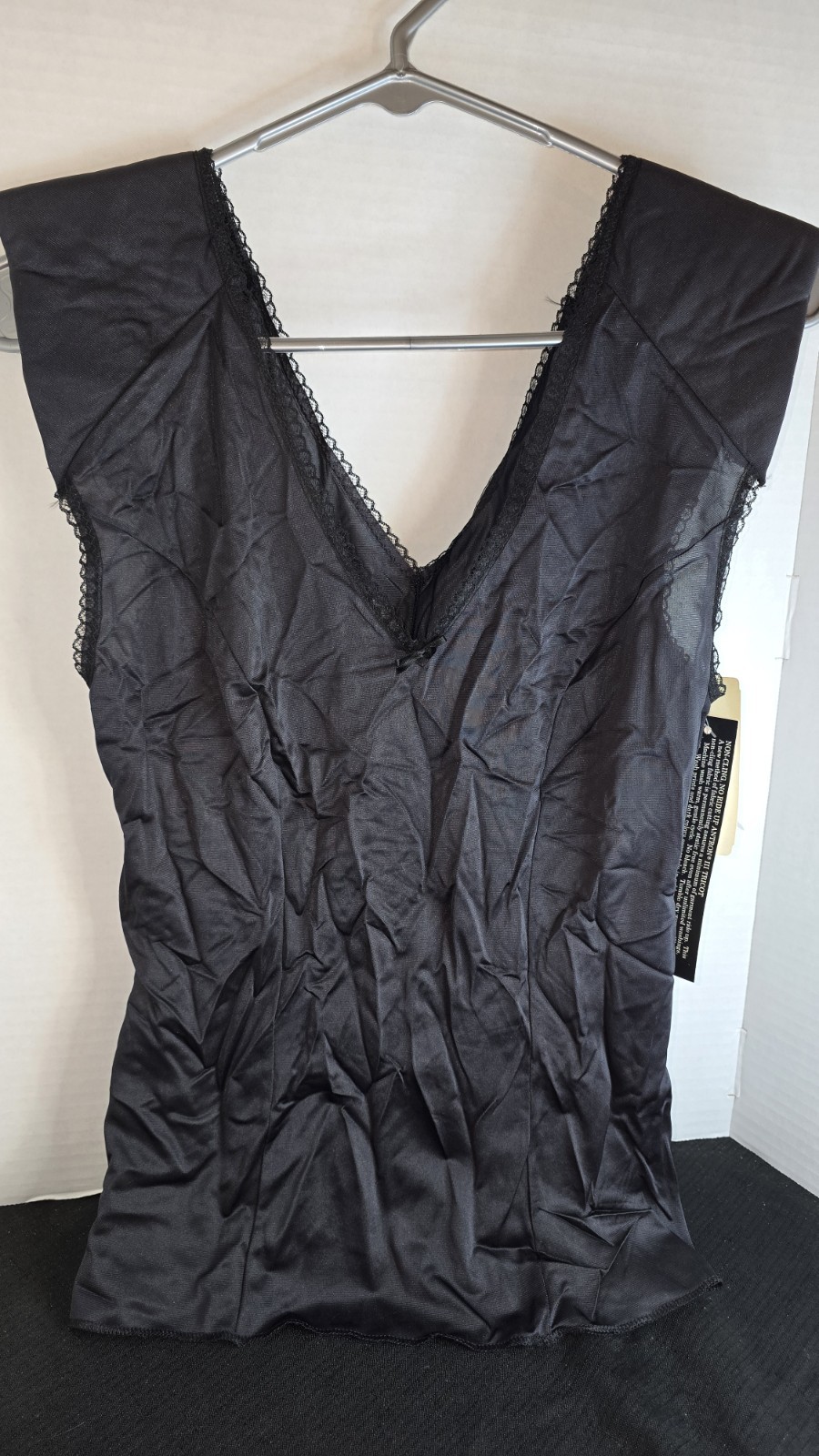 Vintage Lorraine Black Nylon Camisole Shoulder Pads Sz M 34 Chest 1980’s